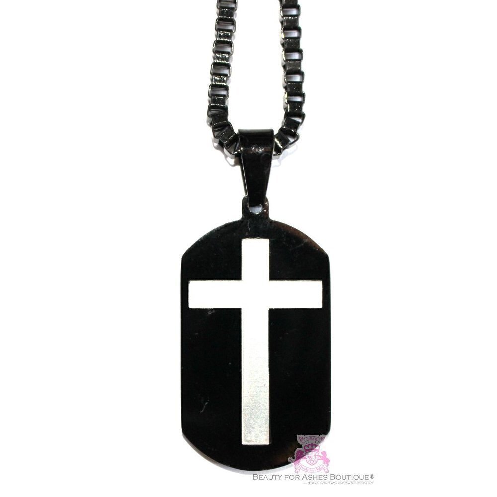 Beauty for Ashes® 24" Mens Chain Black Stainless Steel Necklace Dog Tag Necklace